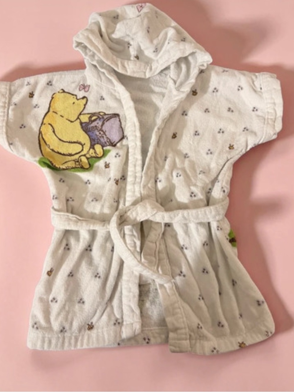 Vintage 90s Winnie The Pooh Terry Cloth Hooded Robe/Swim Cover Up 18M-2T Disney